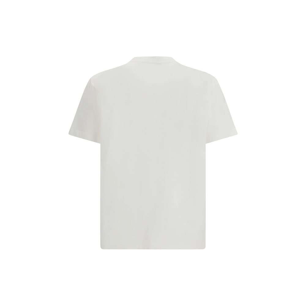 T-shirt blanc en coton de la marque Dsquared², coupe classique, affichage du logo sur la poitrine, porté sur un mannequin.