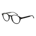 Lunettes en acétate noires Tommy Hilfiger avec monture rectangulaire et détails de marque visibles.