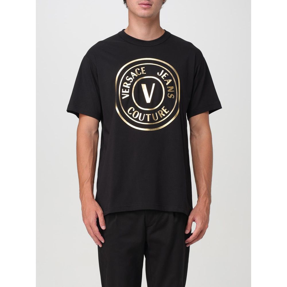 T-shirt en coton noir de la marque Versace Jeans, coupe classique avec logo discret sur la poitrine.