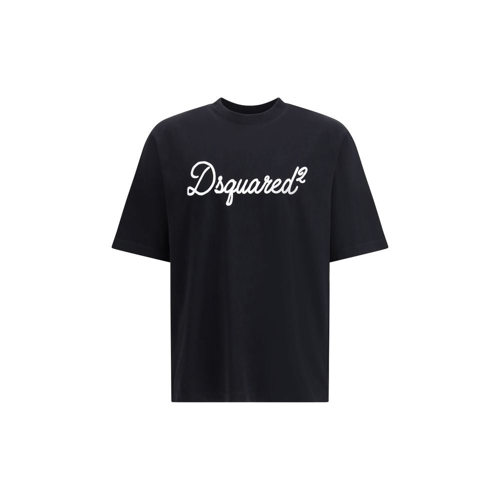 T-shirt en coton noir de la marque Dsquared², style décontracté avec logo visible sur le devant.