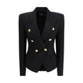 Veste blazer noire en laine Balmain Oves Aries, coupe élégante avec détails sophistiqués, vue de face.