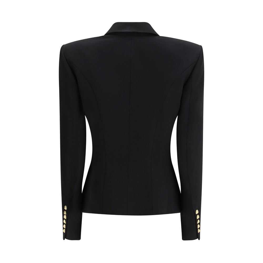 Veste blazer noire en laine Balmain Oves Aries, coupe élégante, détails sophistiqués, portée décontractée ou formelle.