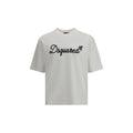 T-shirt blanc en coton de la marque Dsquared², design simple et élégant, porté sur un mannequin.