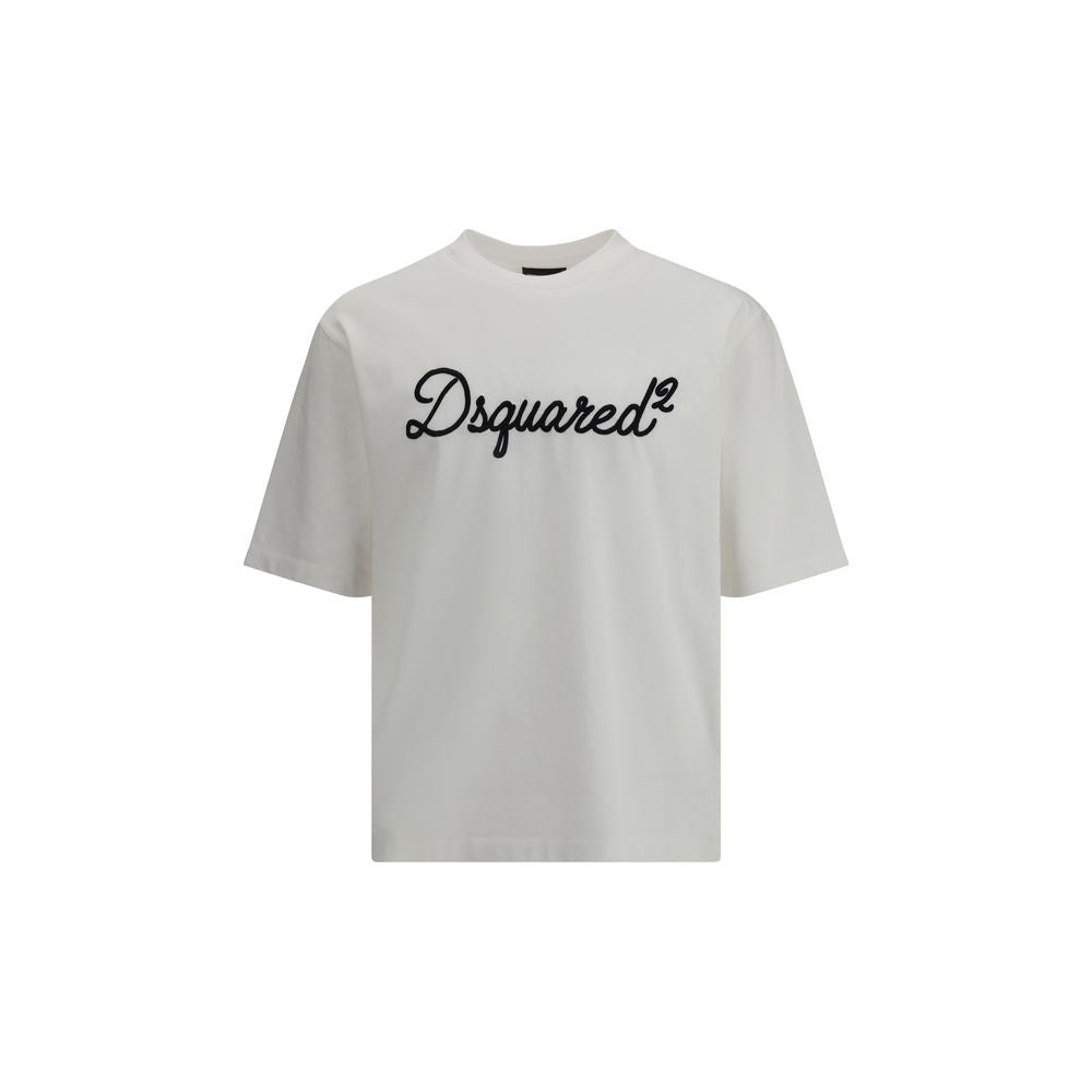 T-shirt blanc en coton de la marque Dsquared², design simple et élégant, porté sur un mannequin.