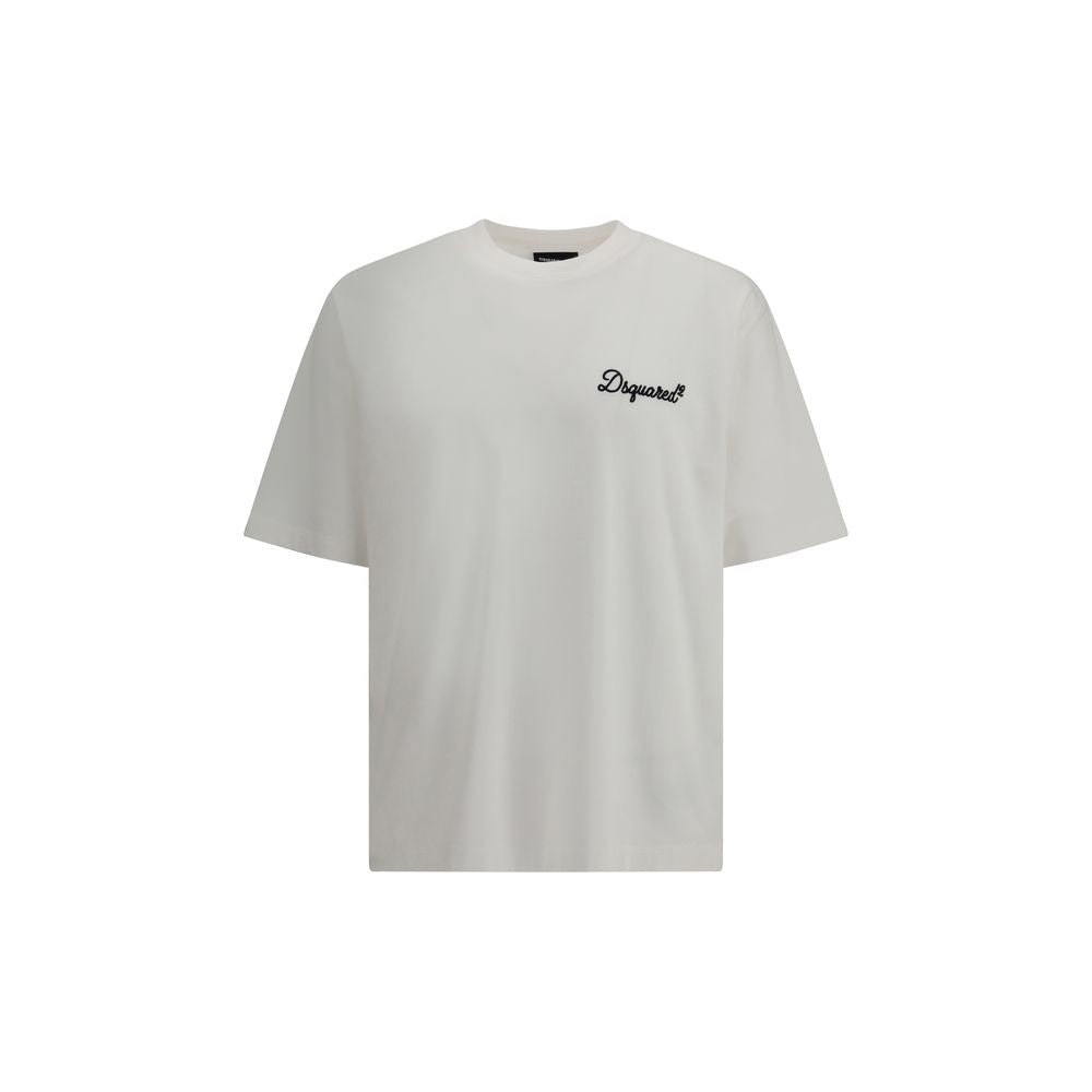 T-shirt en coton blanc de la marque Dsquared², vêtement décontracté avec logo visible sur le devant.
