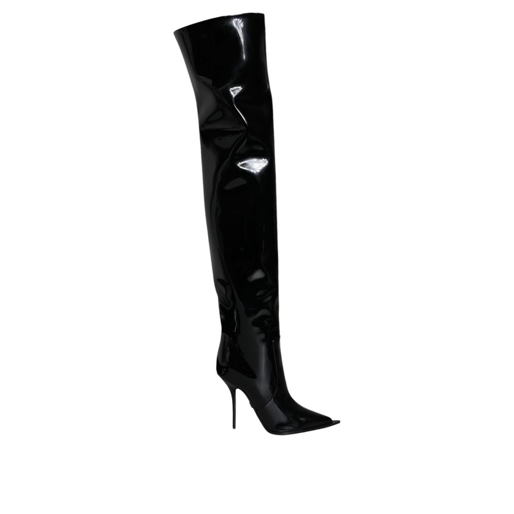 Bottes en cuir noir au-dessus du genou de Dolce & Gabbana, élégantes et sophistiquées, avec finition lisse et talons hauts.