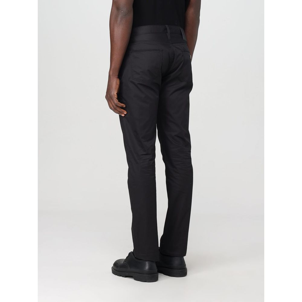 Pantalon décontracté en coton noir de la marque Emporio Armani, coupe droite et style élégant pour homme.