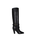 Bottes à talons hauts en cuir noir de Celine, élégantes et sophistiquées, avec semelle fine et finition lisse.