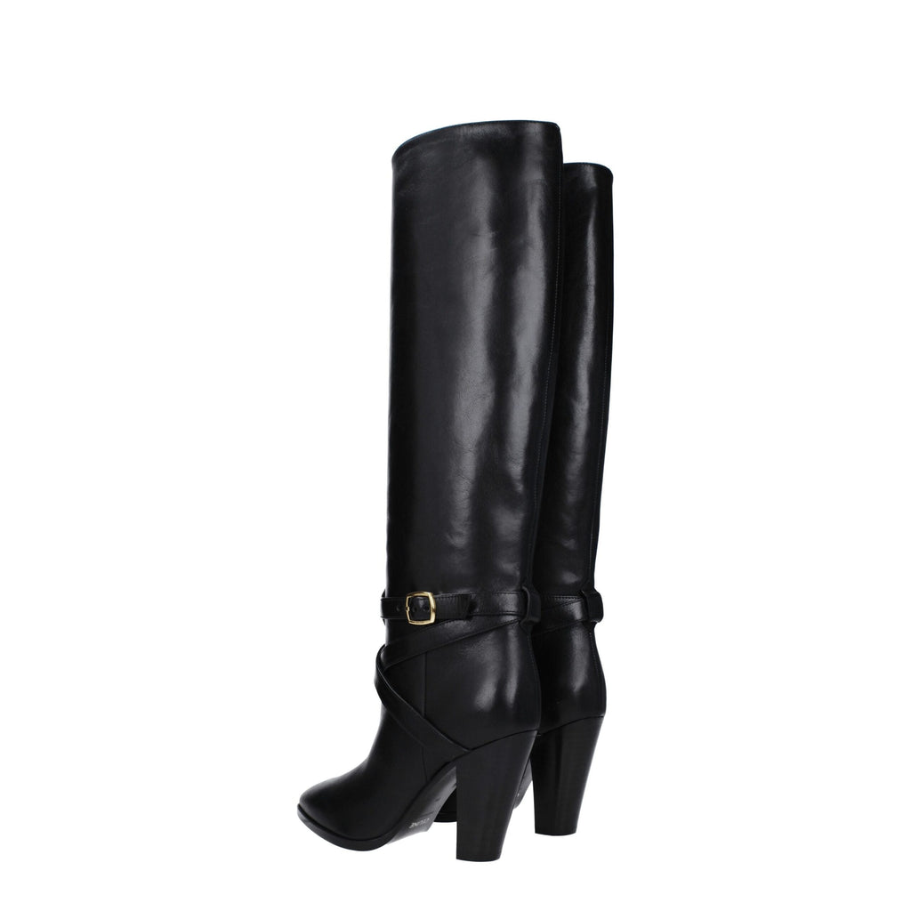 Bottes à talons hauts en cuir noir de Celine, élégantes et sophistiquées, avec finition lisse et design moderne.