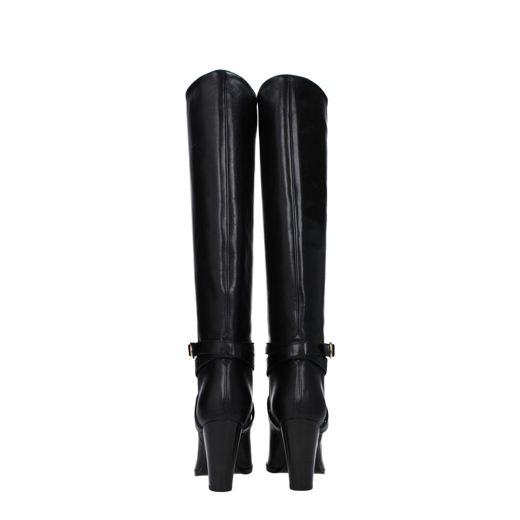 Bottes à talons hauts en cuir noir de Celine, élégantes et sophistiquées, avec finition lisse et design moderne.