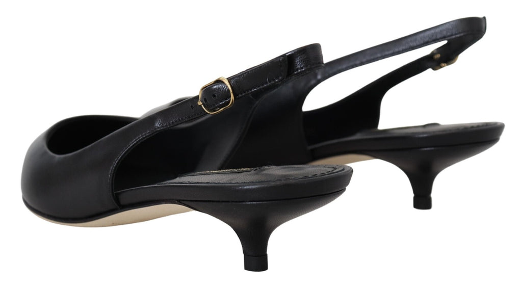 Chaussures à talons Dolce & Gabbana en cuir noir, slingbacks élégants, pour femme, vues de côté sur fond blanc.