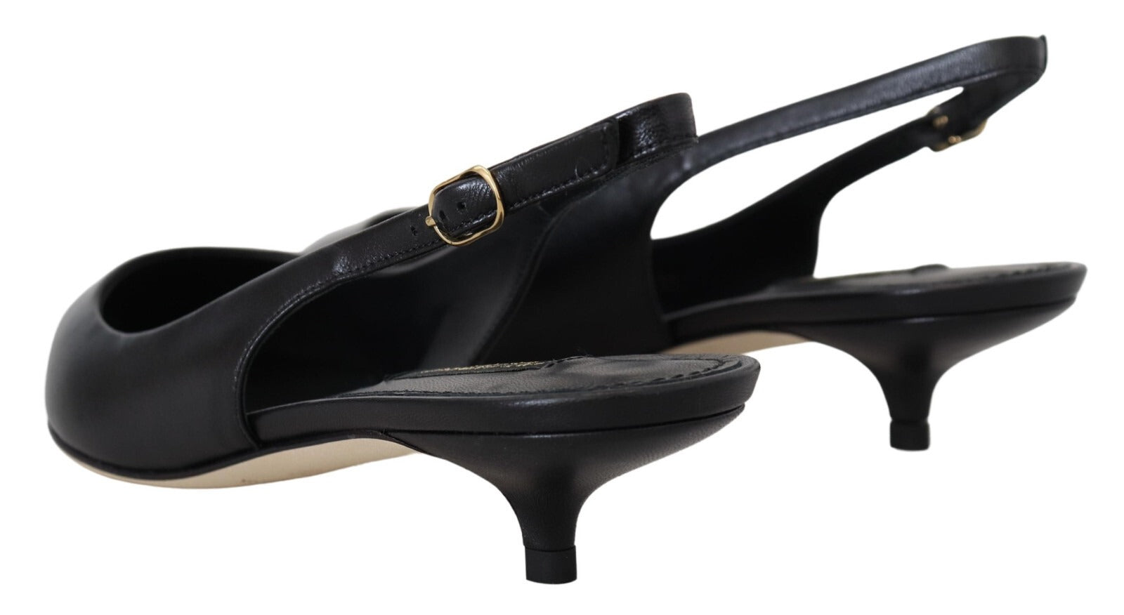 Chaussures à talons Dolce & Gabbana en cuir noir, slingbacks élégants, pour femme, vues de côté sur fond blanc.