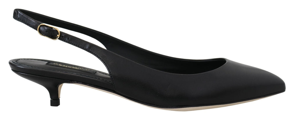 Escarpins en cuir noir Dolce & Gabbana, talons et bride à l’arrière, chaussures élégantes pour femme.