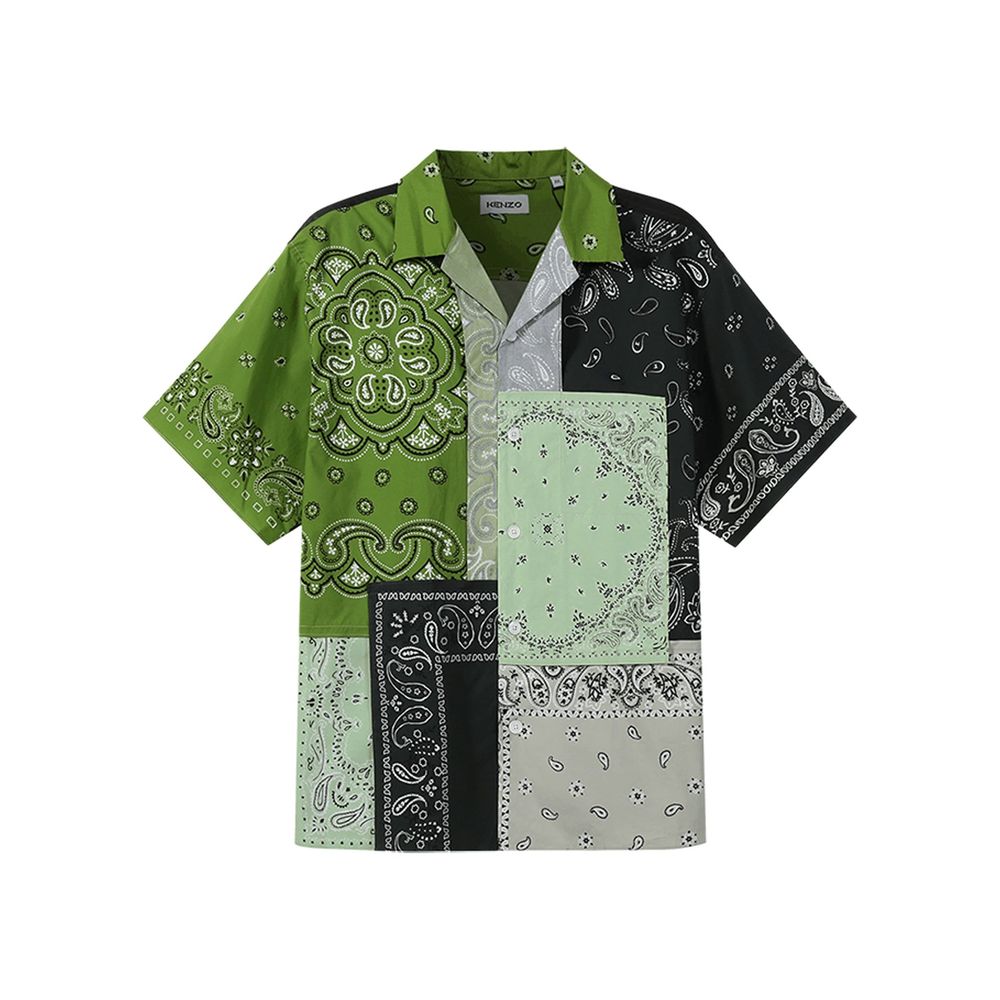 Chemise Kenzo Bicolor en coton à manches courtes, motif coloré, coupe moderne, visible sur fond neutre.