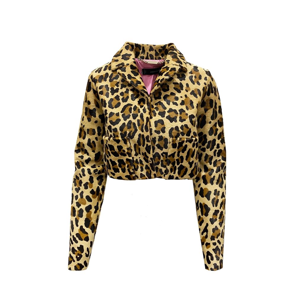 Veste longue en cuir de veau marron de Dsquared², style élégant et moderne, visible sur le mannequin.