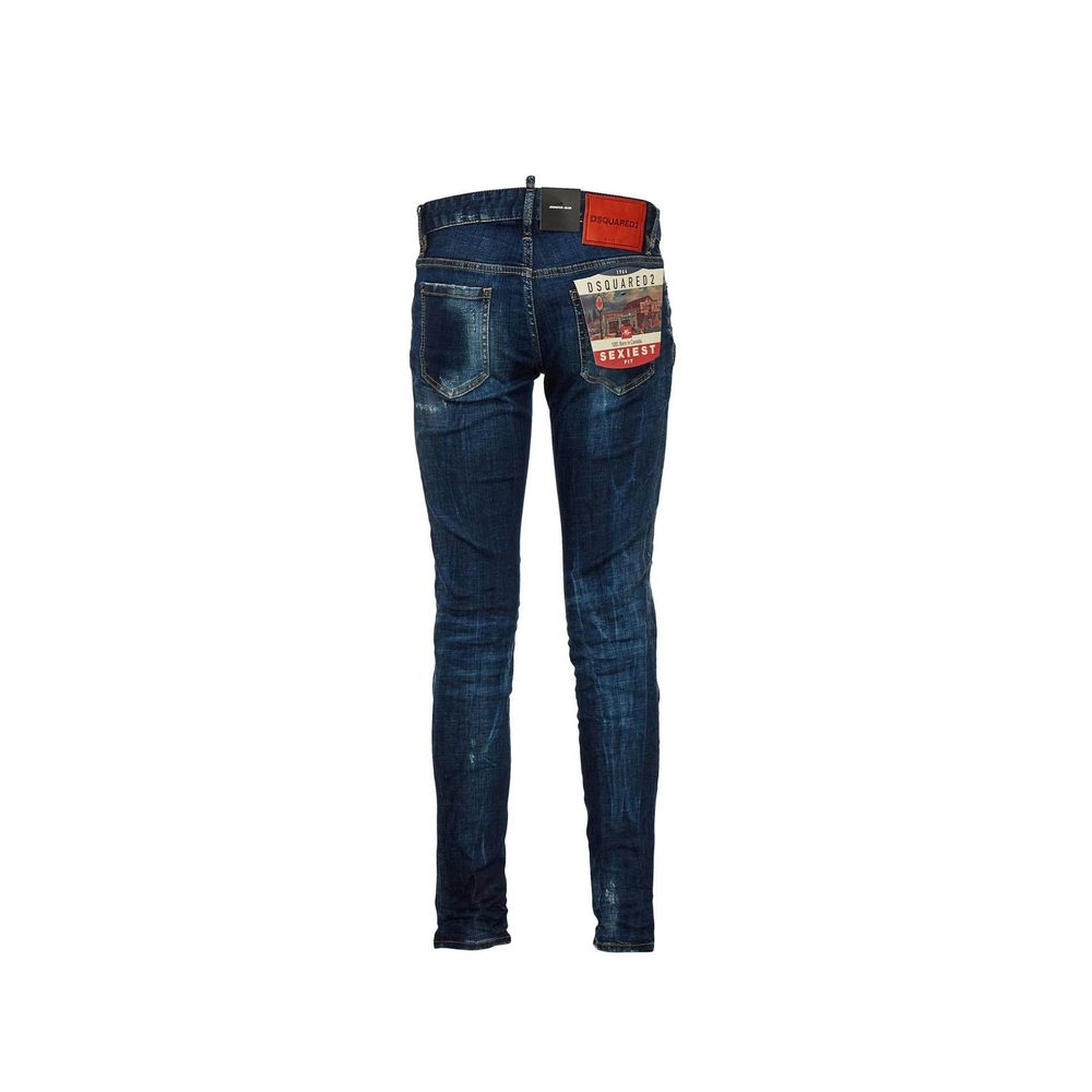 Jeans skinny en coton bleu de Dsquared², ajustés, avec détails modernes, visibles sur l'image.