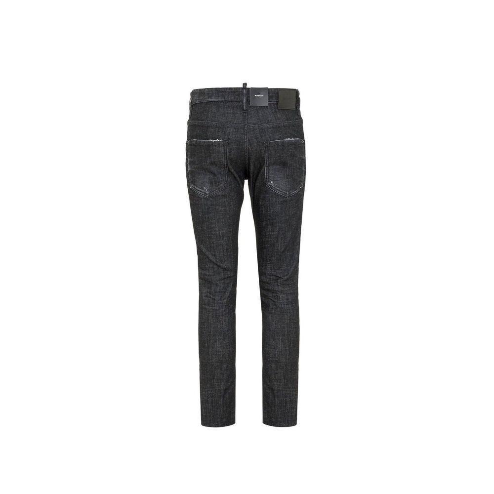 Jeans slim en coton noir de la marque Dsquared², coupe ajustée, visible en détail sur l'image.