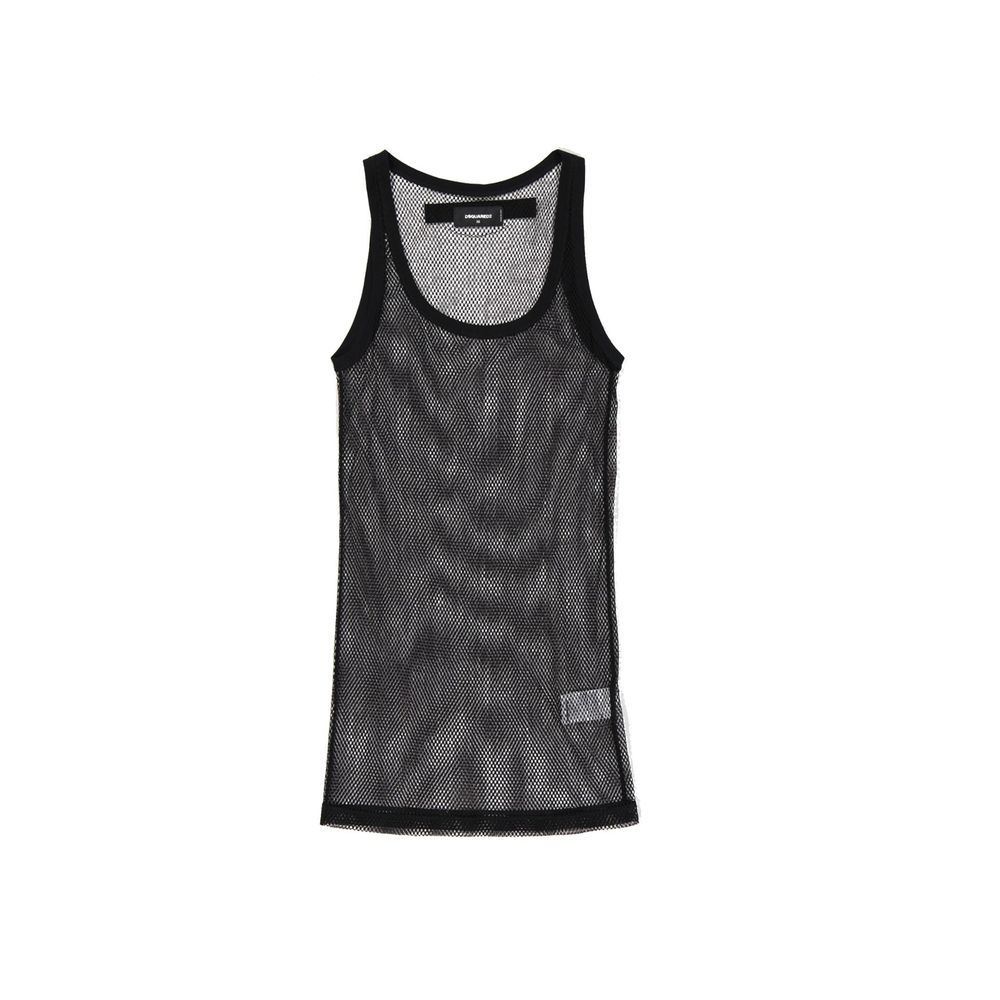 Débardeur en coton noir de la marque Dsquared², coupe ajustée, porté sur un mannequin, vue de face.