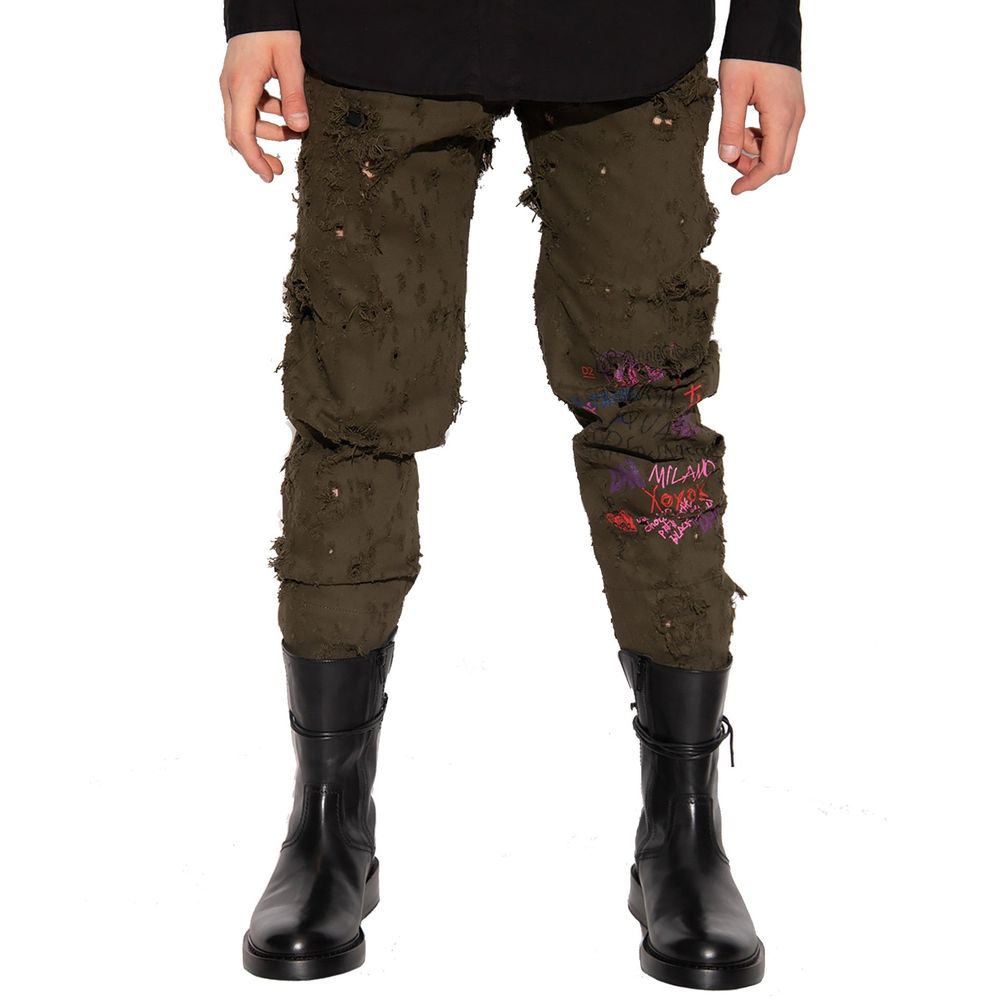 Pantalons décontractés bicolores en coton de la marque Dsquared², vue en gros plan sur le tissu et la coupe.