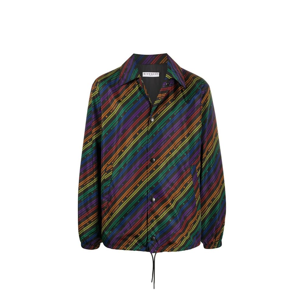 Veste shell noire en polyamide de la marque Givenchy, coupe ajustée avec fermeture éclair et col montant.