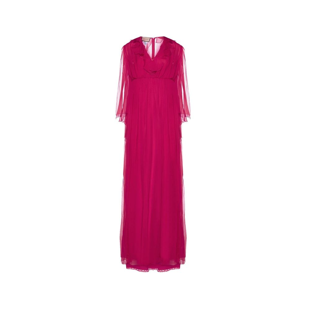Robe décontractée en soie multicolore Gucci, style casual avec motif élégant, portée sur un mannequin.