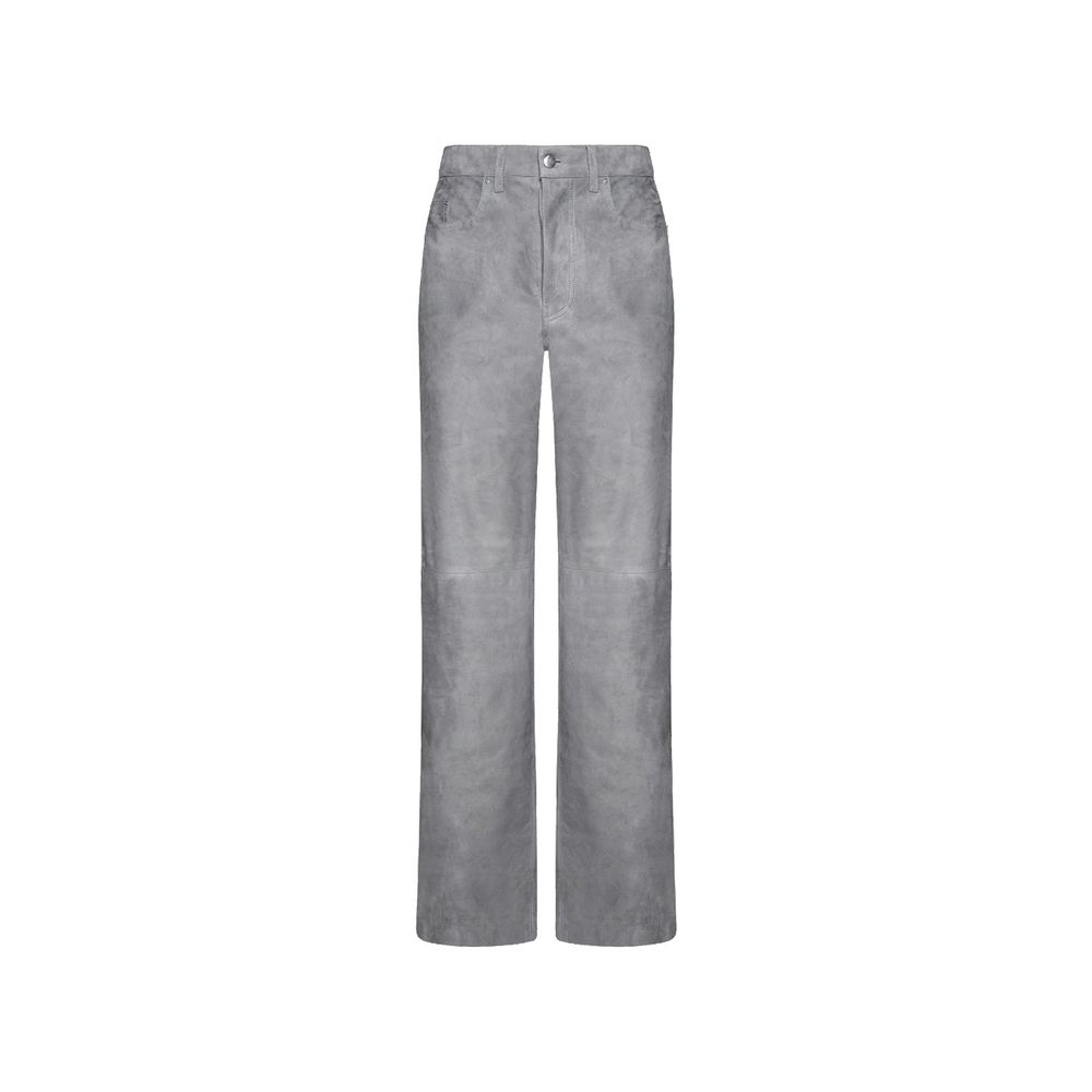 Pantalons en cuir gris de la marque Amiri, coupe ajustée, avec détails de finition, visibles dans l'image.