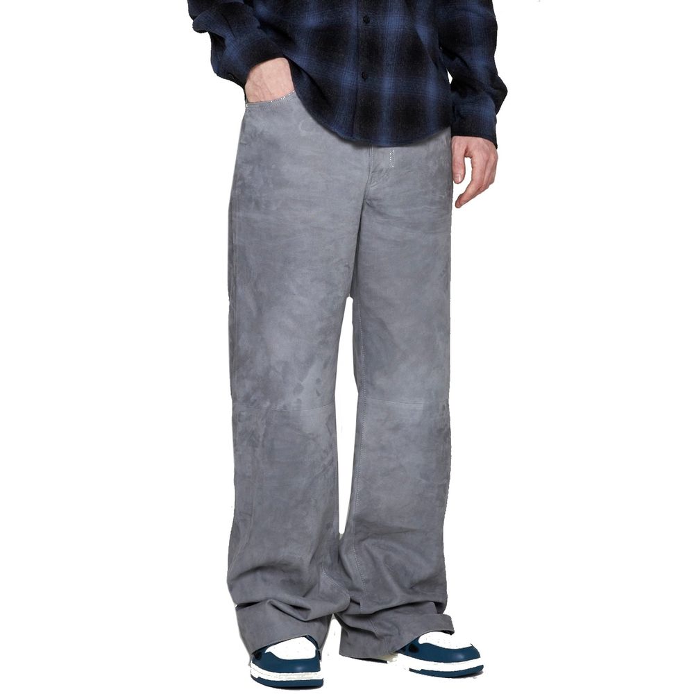 Pantalon en cuir gris Amiri pour homme, coupe ajustée avec détails stylés, visible sur l'image 10090100.jpg.