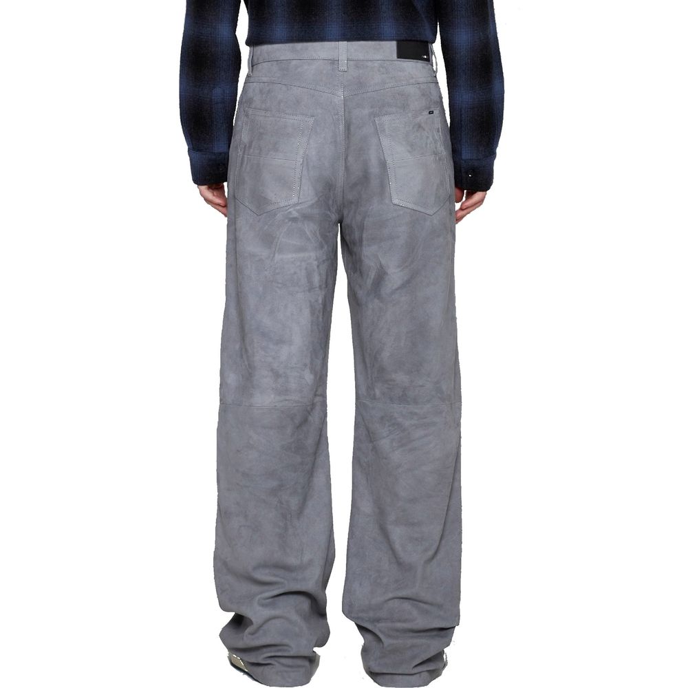 Pantalons en cuir gris Amiri pour homme, coupe ajustée, avec détails de couture visibles.