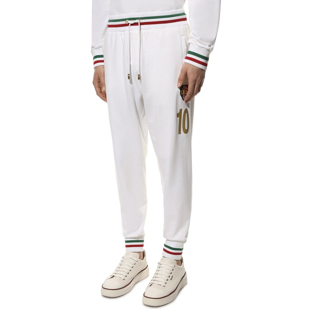Pantalons de jogging en coton blanc Dolce & Gabbana pour homme, style décontracté et confortable.