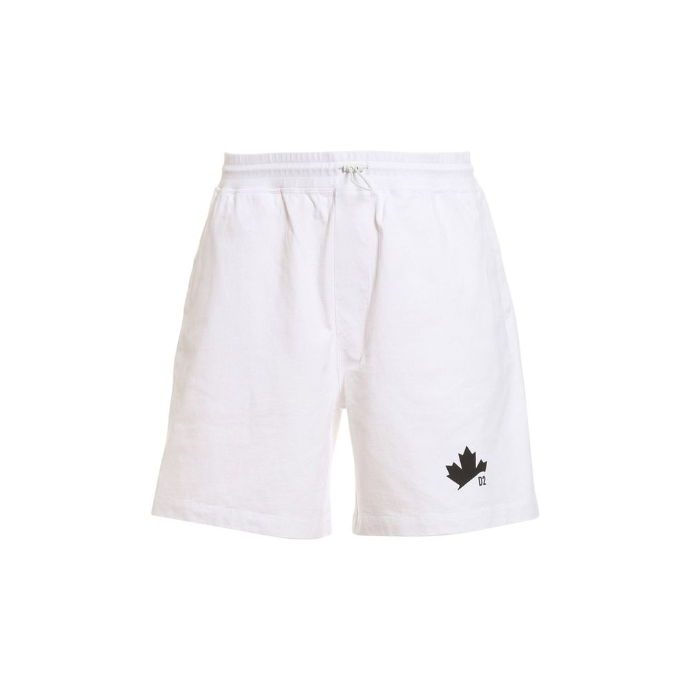 Shorts en coton blanc de la marque Dsquared², vue en gros plan, avec détails de couture et style décontracté.
