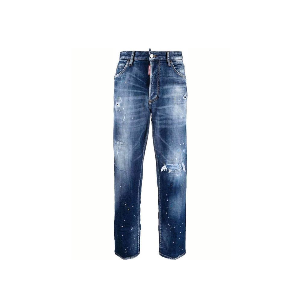 Jeans bleus en coton de coupe décontractée de la marque Dsquared², vue de face.