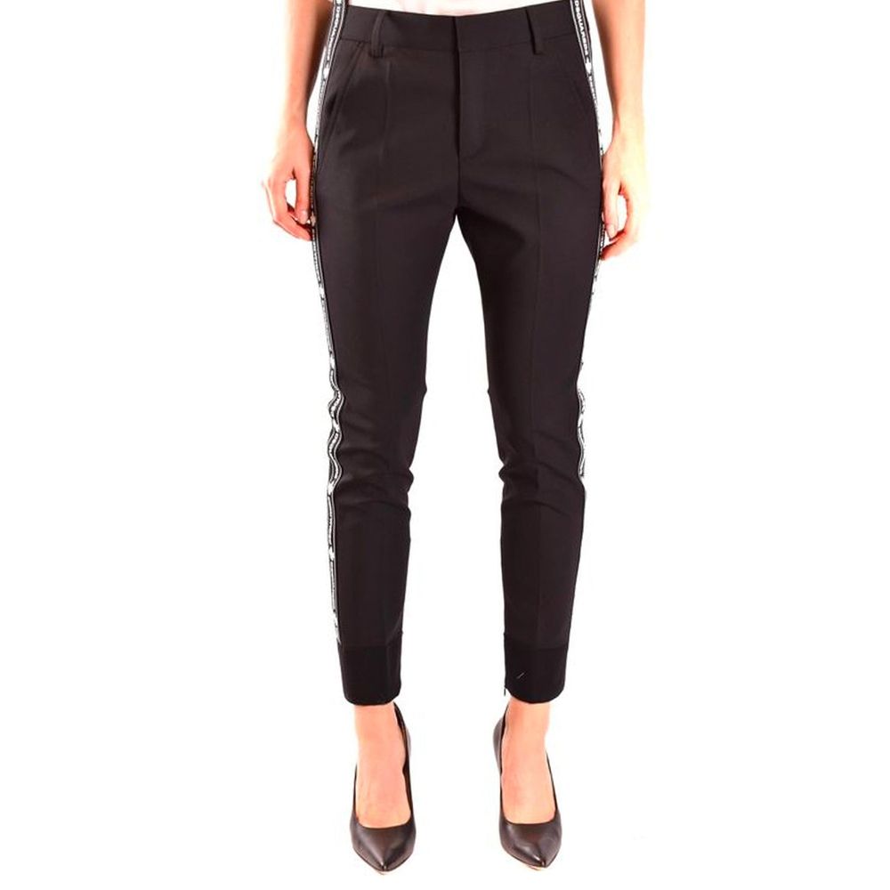 Pantalon en laine noire Dsquared² pour femme, coupe élégante, avec ceinture et poches visibles sur l'image.