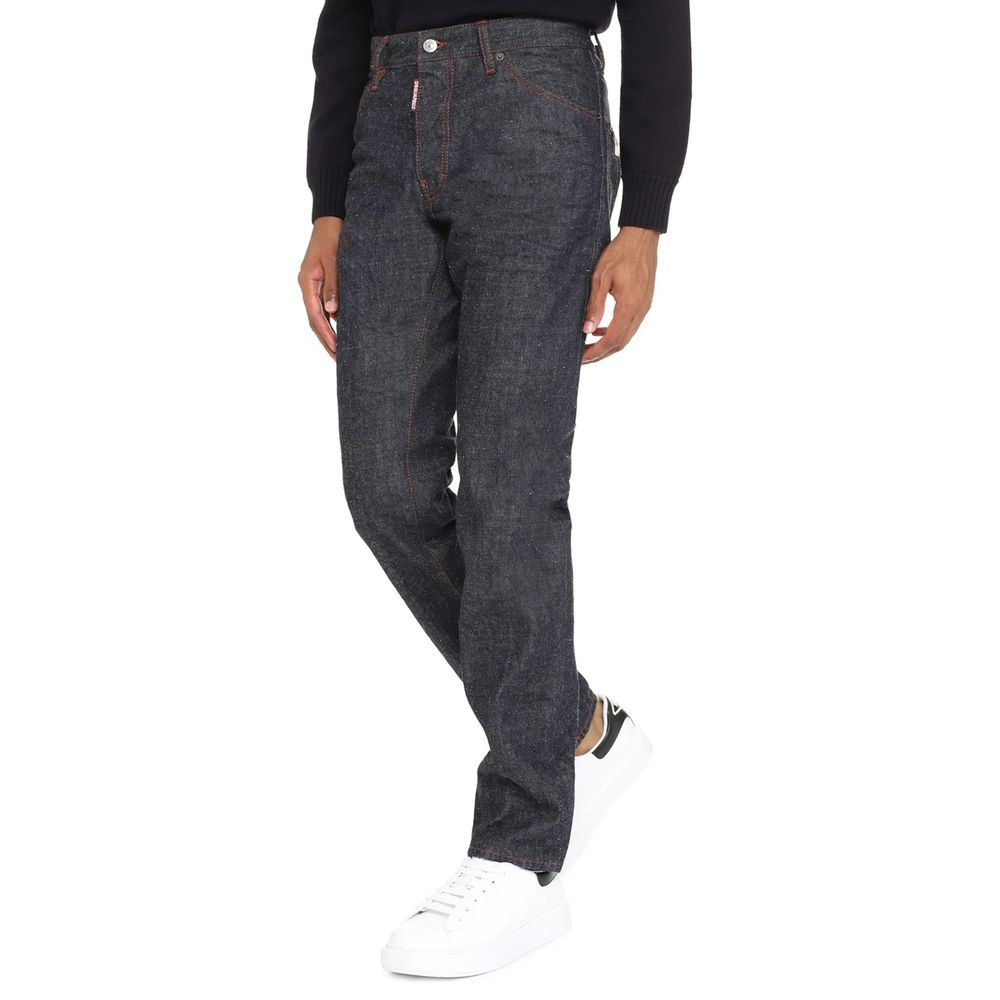 Jeans droits en coton bleu Dsquared², vue de face, avec poches et ceinture, style décontracté et classique.