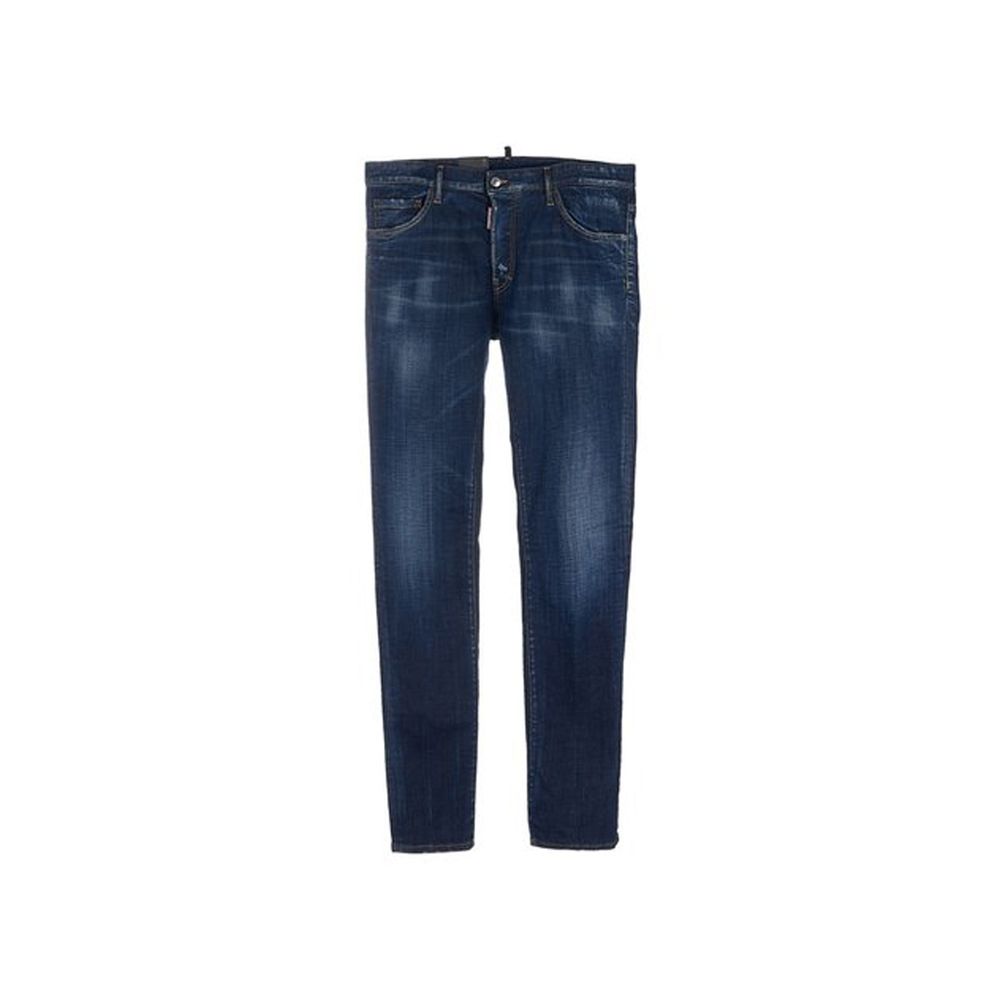 Jeans slim en coton bleu de Dsquared², coupe ajustée, visible détail de la couture et de la taille.