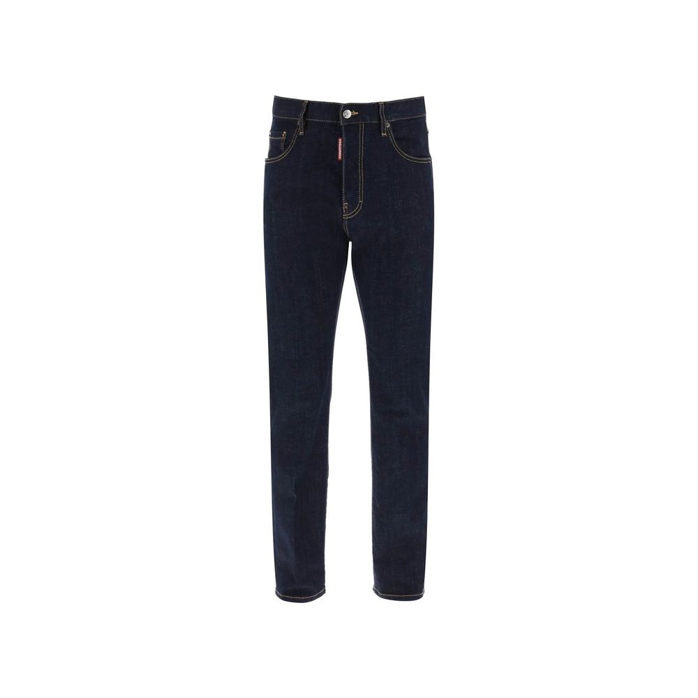 Jeans droits en coton bleu de Dsquared², style décontracté avec coupe classique, visibles sur le produit.
