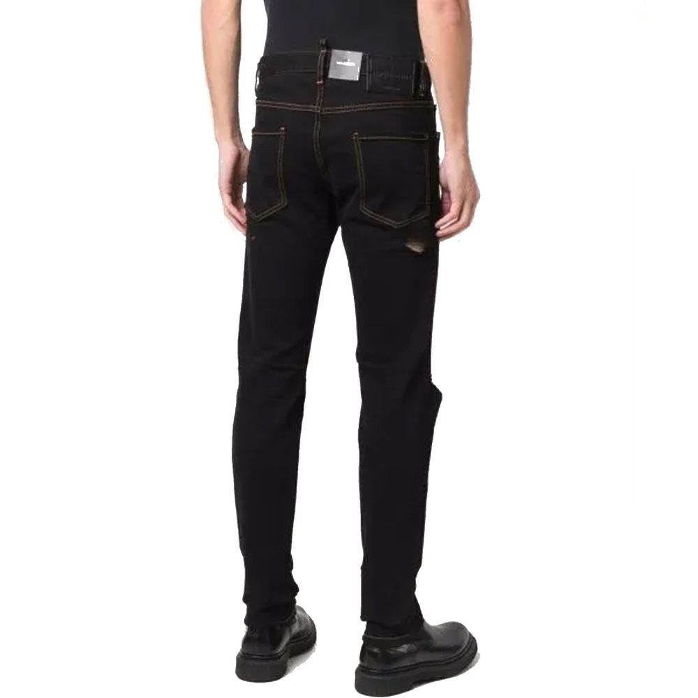 Jeans en denim noir en coton de la marque Dsquared², coupe classique avec détails modernes pour homme.