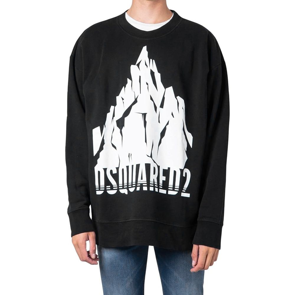 Sweat-shirt en coton noir de Dsquared², vêtement décontracté avec logo discret, porté sur un mannequin.