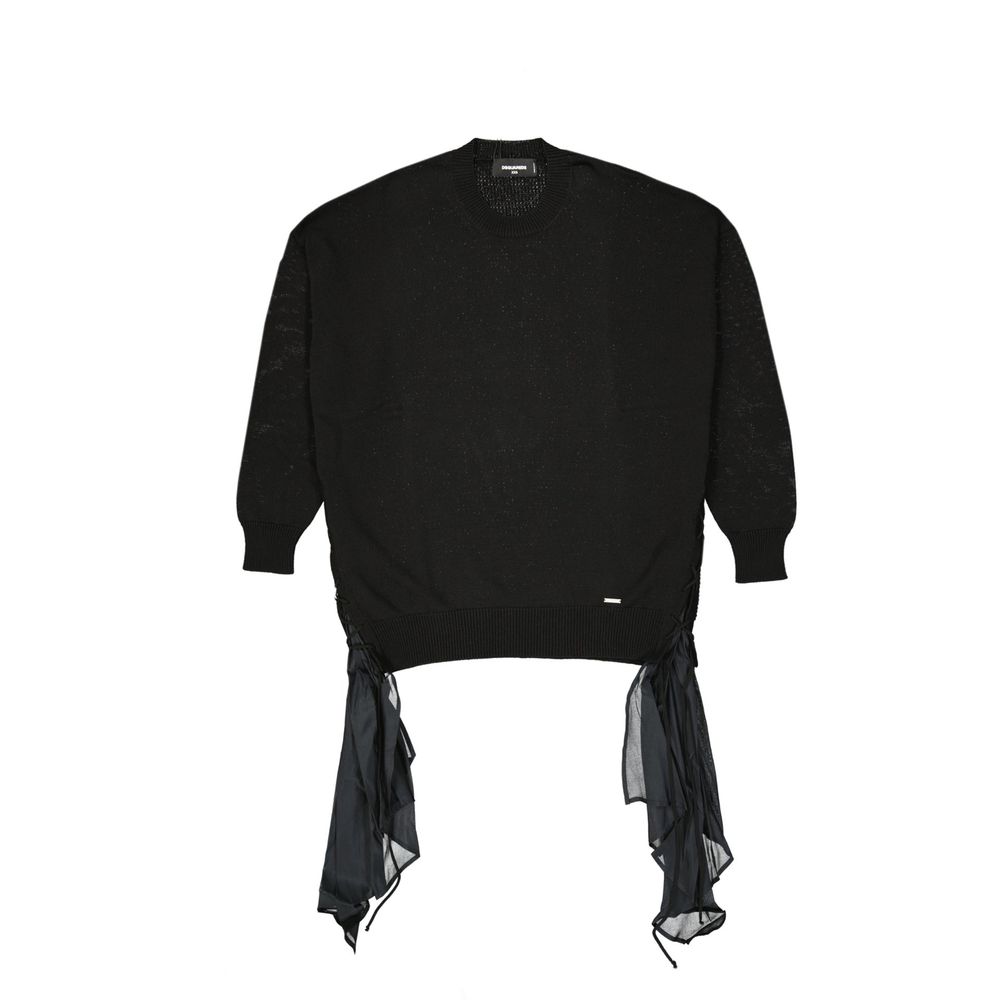 Sweatshirt en coton noir de la marque Dsquared², coupe décontractée avec logo discret, porté sur un mannequin.