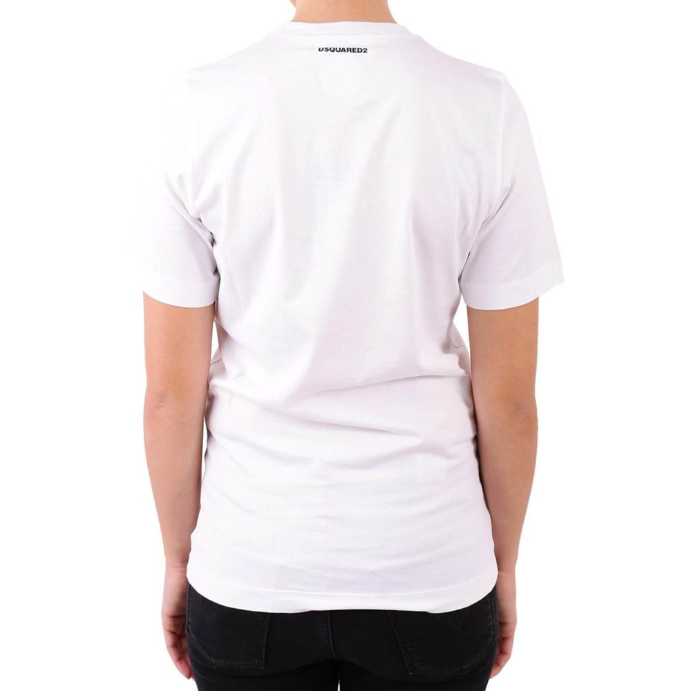 T-shirt blanc en coton de la marque Dsquared², vue de face, avec logo discret sur la poitrine.