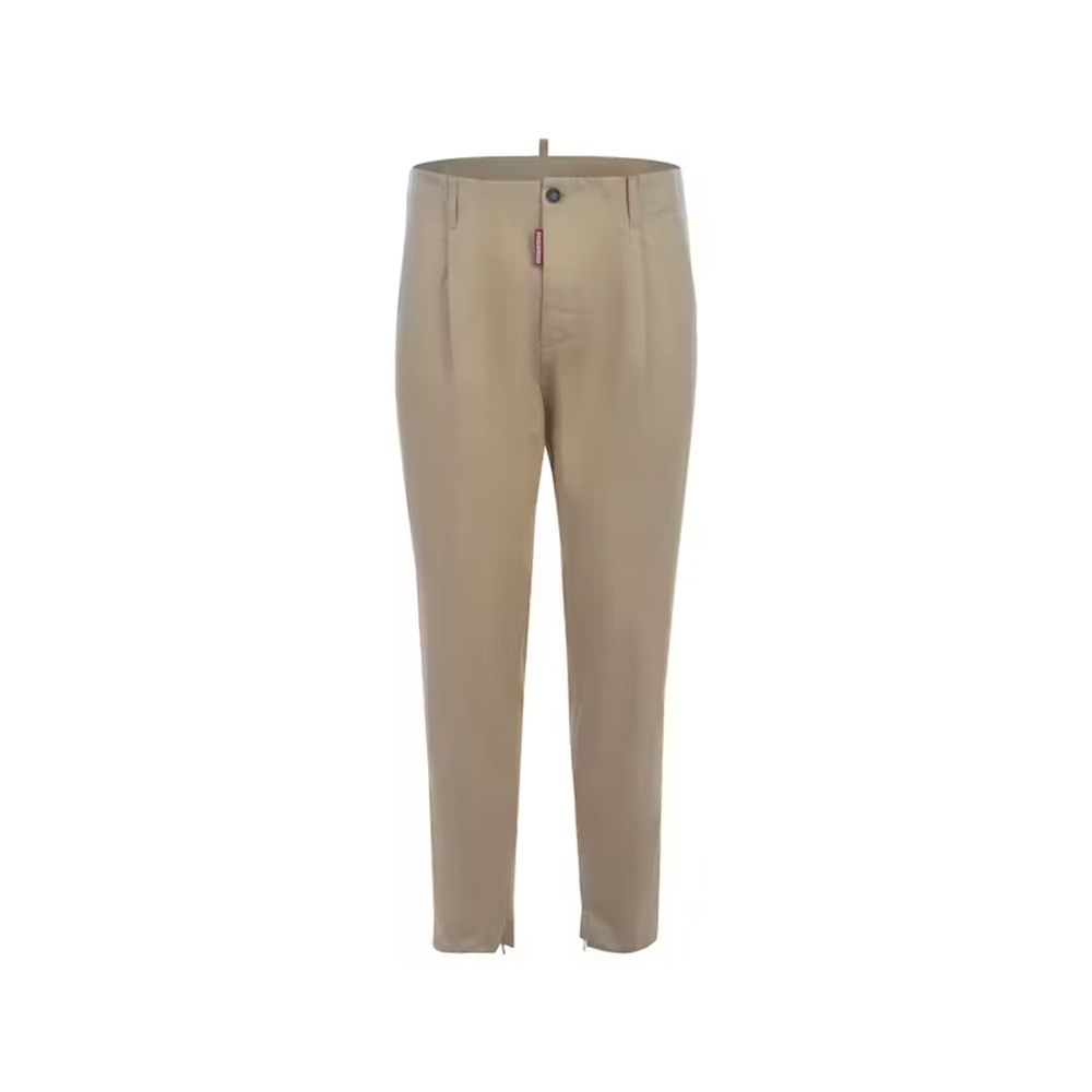 Pantalons chino en coton beige de la marque Dsquared², vue de face avec ceinture et poches visibles.