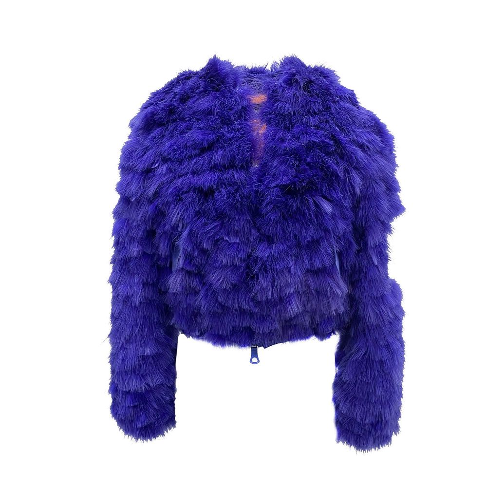Blouson bomber bleu à plumes Dsquared² avec détails élégants, fermeture zippée et style moderne.