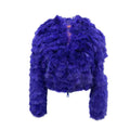 Blouson bomber bleu à plumes Dsquared² avec détails élégants, fermeture zippée et style moderne.