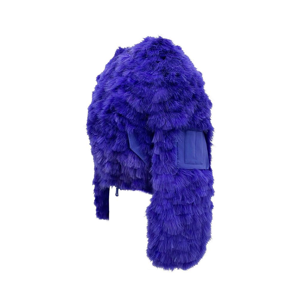 Veste bomber bleu à plumes Dsquared², mode tendance avec détails élégants, vue de face.