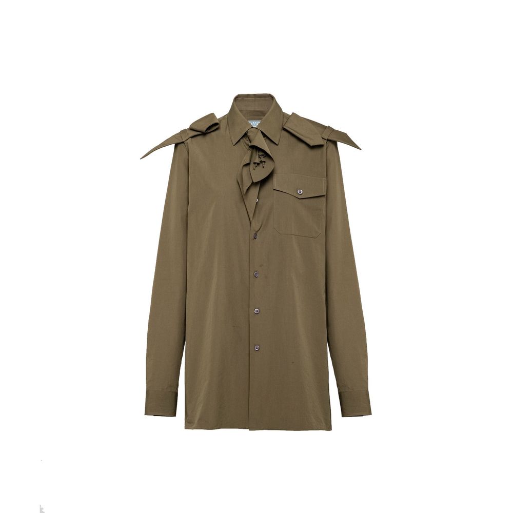 Chemise en coton bicolore Prada pour homme, fermeture boutonnée, col classique, tissu élégant et confortable.