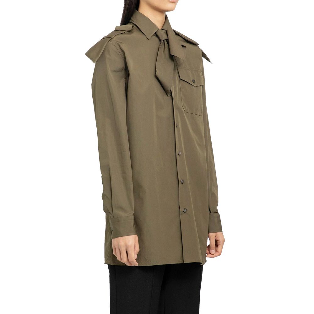 Chemise en coton bicolore Prada pour homme, élégante avec col classique et manches longues, vue de face.