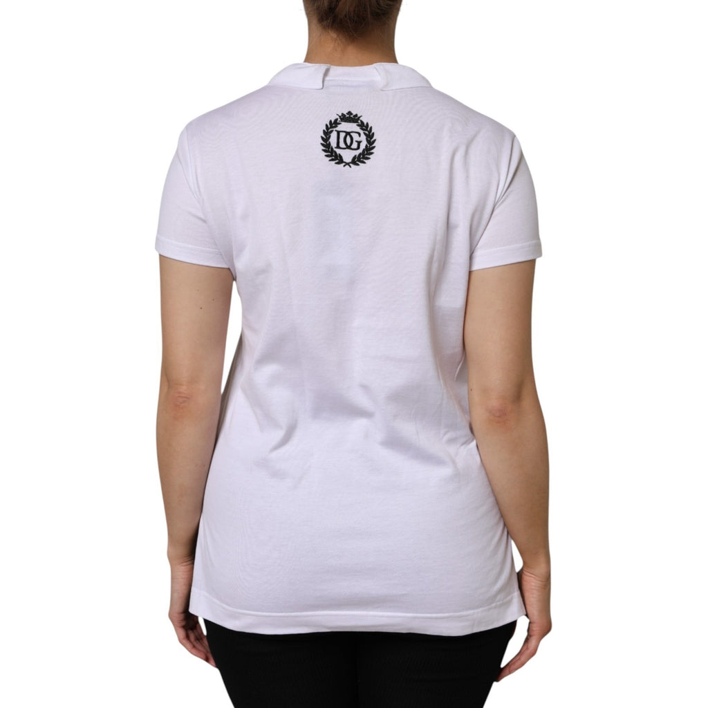 T-shirt blanc à manches courtes et col en V de Dolce & Gabbana en coton, vue de face.