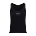 Débardeur en coton noir de la marque Versace, élégant et confortable, visible avec le logo emblématique en haut.