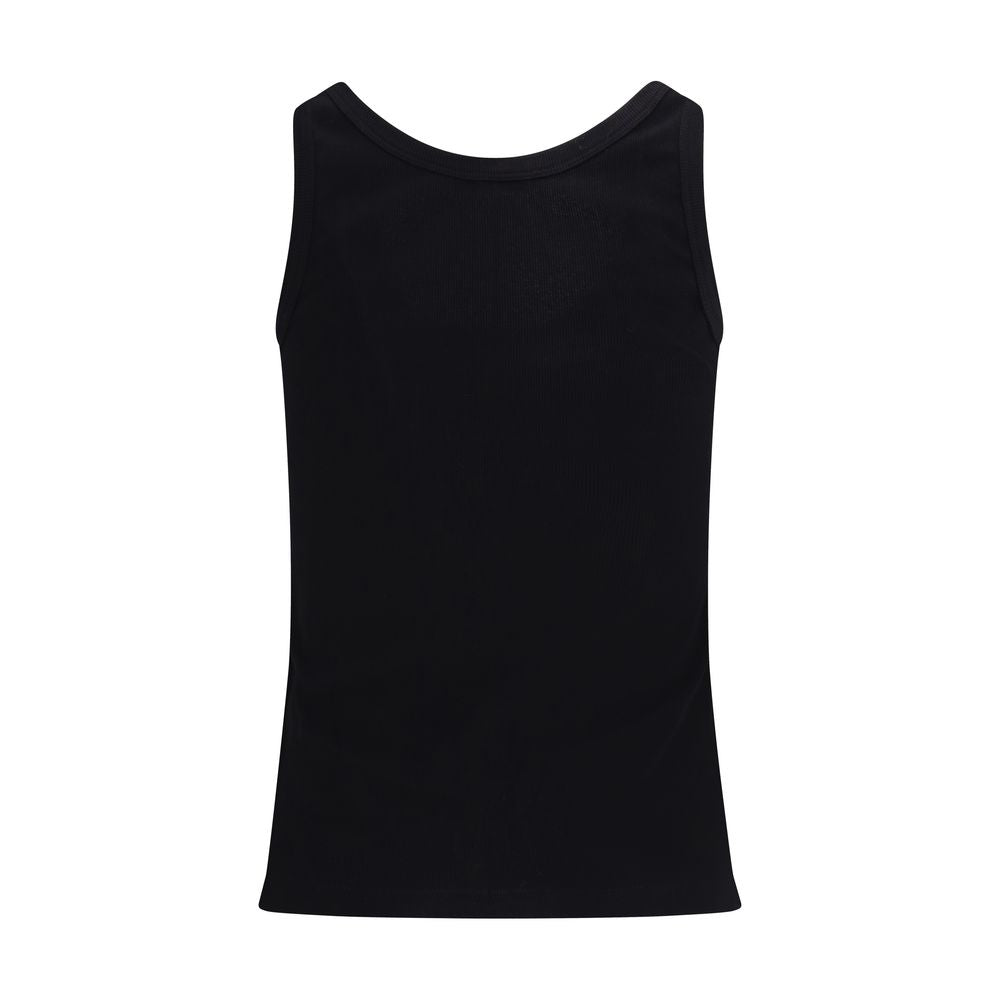 Débardeur noir en coton de la marque Versace, coupe ajustée et logo visible sur la poitrine.