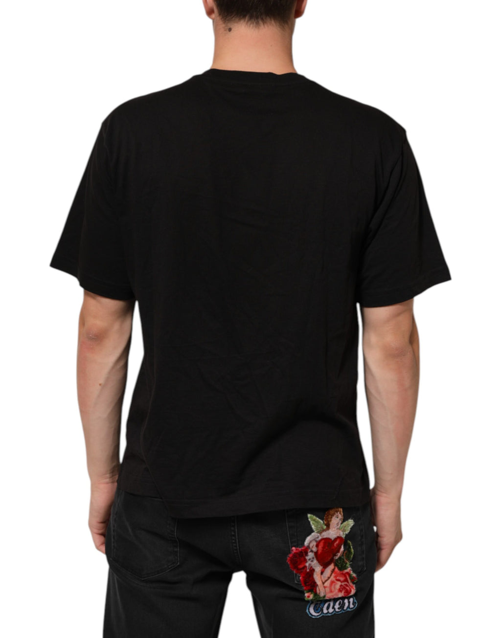 T-shirt en coton noir Dolce & Gabbana avec logo imprimé, col rond, style décontracté et moderne.