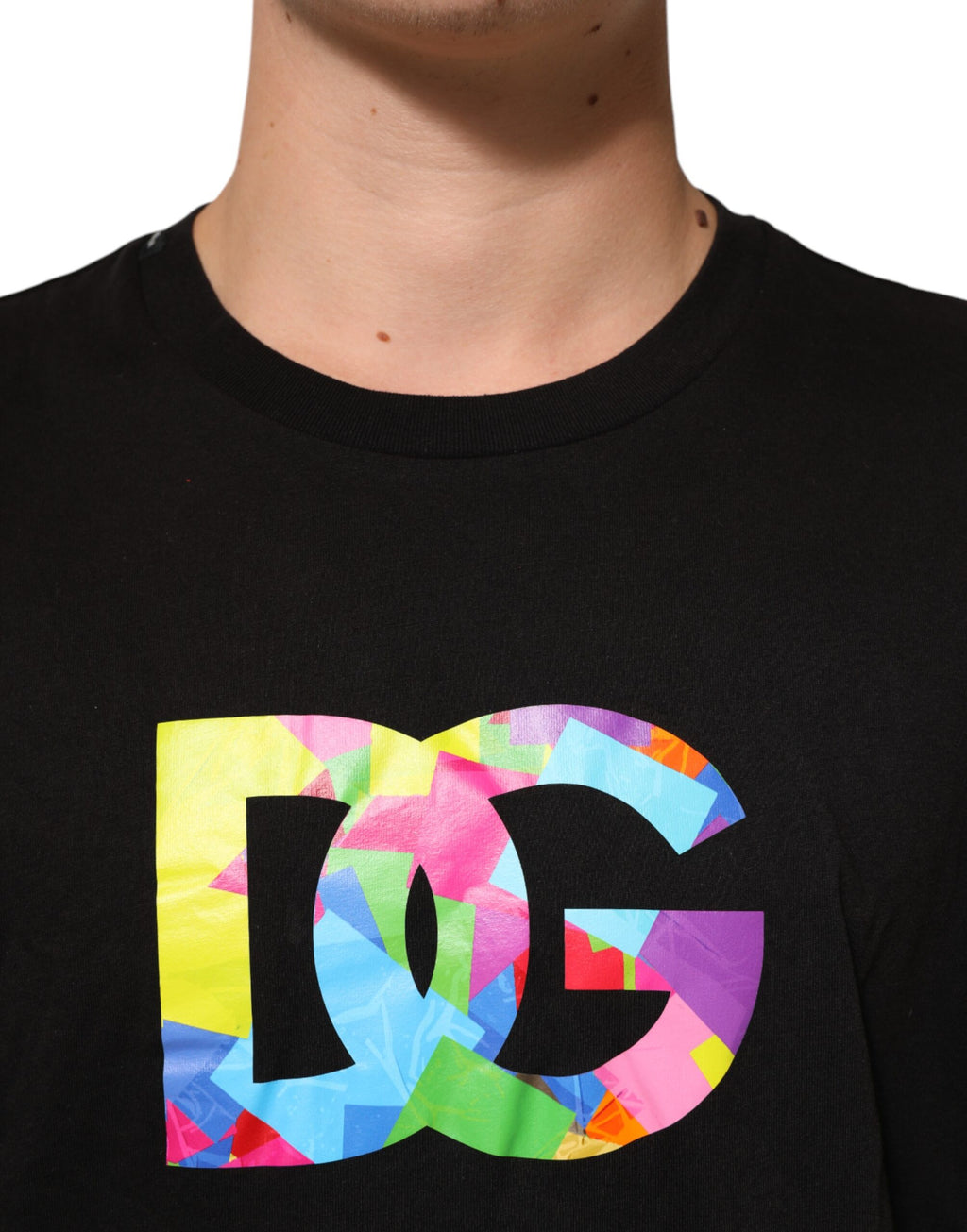 T-shirt en coton noir Dolce & Gabbana avec logo imprimé, col rond, style décontracté et tendance.